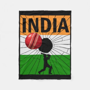 India Cricket With Indian Flag Brush Stroke Ashoka Fleece Blanket