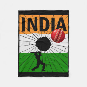India Cricket With Indian Flag Brush Stroke Ashoka Fleece Blanket