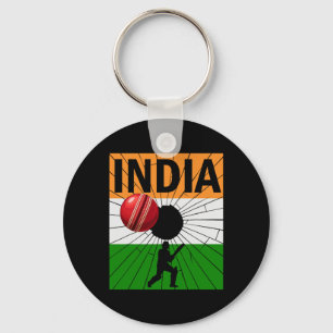 India Cricket With Indian Flag Brush Stroke Ashoka Key Ring