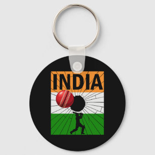 India Cricket With Indian Flag Brush Stroke Ashoka Key Ring