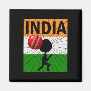 India Cricket With Indian Flag Brush Stroke Ashoka Magnet