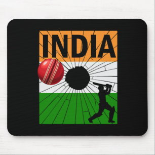 India Cricket With Indian Flag Brush Stroke Ashoka Mouse Pad