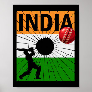 India Cricket With Indian Flag Brush Stroke Ashoka Poster