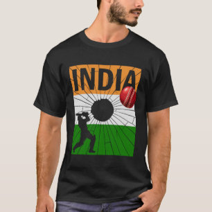 India Cricket with Indian Flag Brush Stroke Ashoka T-Shirt