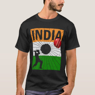 India Cricket With Indian Flag Brush Stroke Ashoka T-Shirt