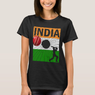 India Cricket With Indian Flag Brush Stroke Ashoka T-Shirt