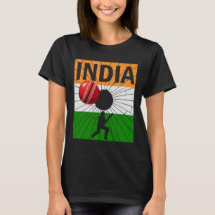 India Cricket With Indian Flag Brush Stroke Ashoka T-Shirt