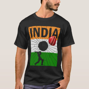India Cricket With Indian Flag Brush Stroke Ashoka T-Shirt
