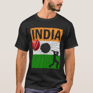 India Cricket With Indian Flag Brush Stroke Ashoka T-Shirt