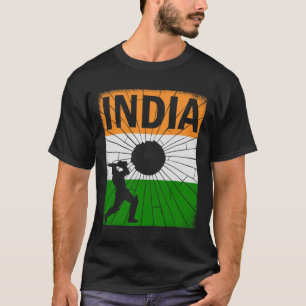 India Cricket With Indian Flag Brush Stroke Ashoka T-Shirt