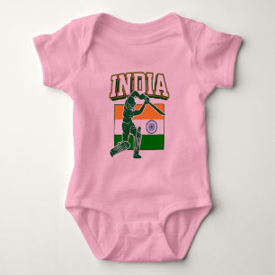 India Cricket With Indian Flag Gift Baby Bodysuit