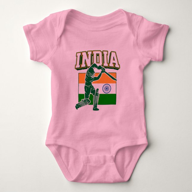 India Cricket With Indian Flag Gift Baby Bodysuit (Front)
