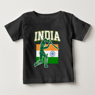 India Cricket With Indian Flag Gift Baby T-Shirt