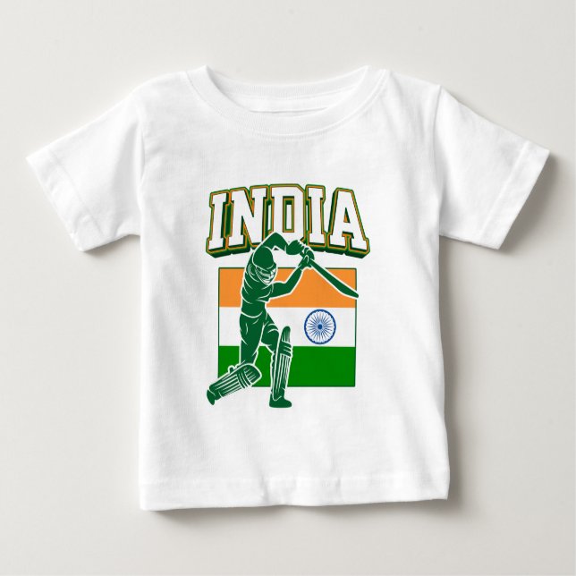 India Cricket With Indian Flag Gift Baby T-Shirt (Front)