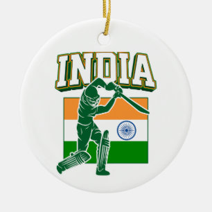 India Cricket With Indian Flag Gift Ceramic Ornament
