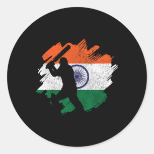 India Cricketer Vintage Indian Flag  Classic Round Sticker