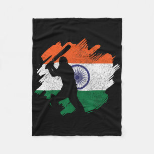 India Cricketer Vintage Indian Flag  Fleece Blanket