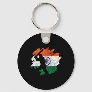 India Cricketer Vintage Indian Flag  Key Ring