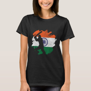 India Cricketer Vintage Indian Flag T-Shirt