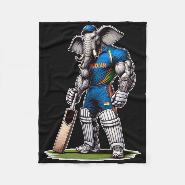 India Elephant Cricket Player Cricketer  Fleece Blanket (Front)