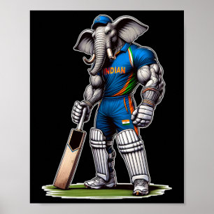 India Elephant Cricket Player Cricketer  Poster