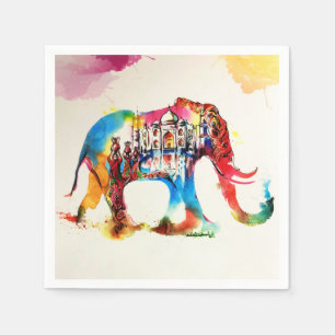 India Elephant Vintage Travel Love Watercolor Napkin