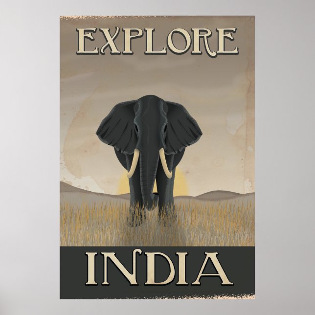 India elephant vintage travel poster (Front)