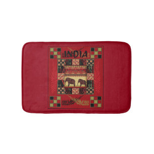 India ethnic patchwork elephants   bath mat