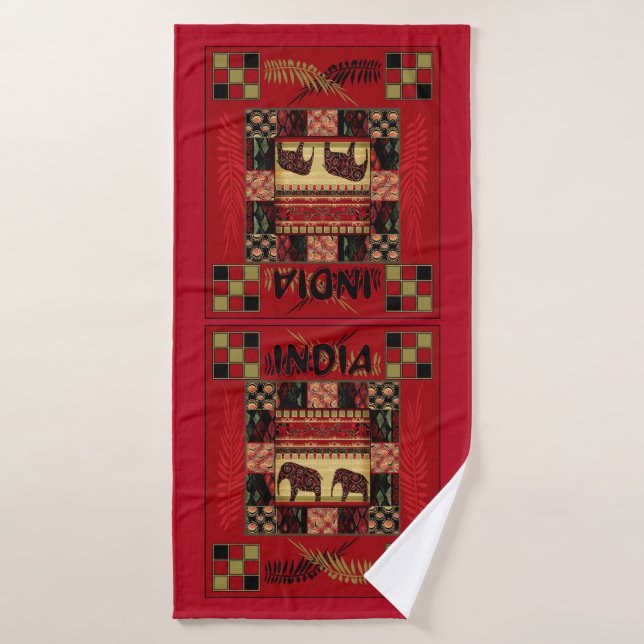 India ethnic patchwork elephants  bath towel (Bath Towel)