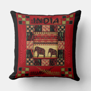 India ethnic patchwork elephants cushion