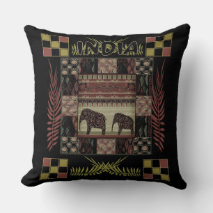 India ethnic patchwork elephants cushion