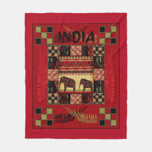 India ethnic patchwork elephants fleece blanket