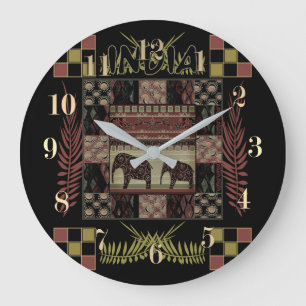 India ethnic patchwork elephants  large clock
