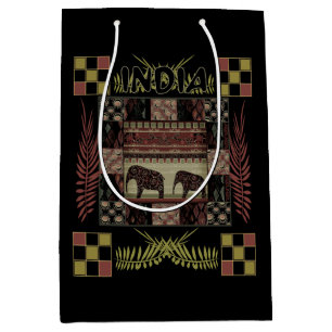 India ethnic patchwork elephants medium gift bag