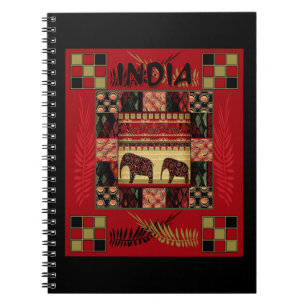 India ethnic patchwork elephants  notebook