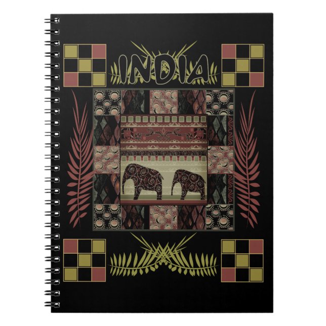 India ethnic patchwork elephants notebook (Front)