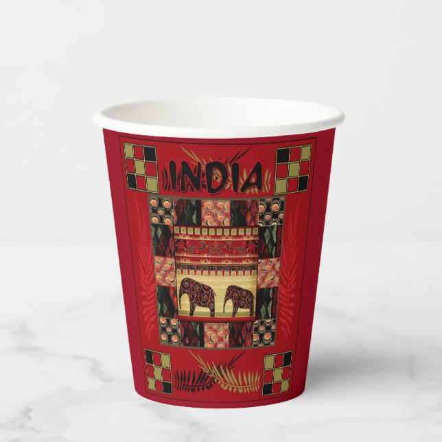 India ethnic patchwork elephants   paper cups (Front)