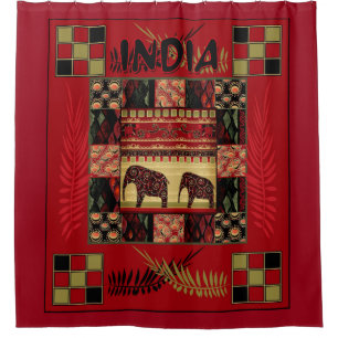 India ethnic patchwork elephants shower curtain
