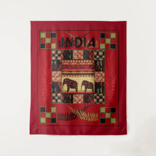 India ethnic patchwork elephants tapestry