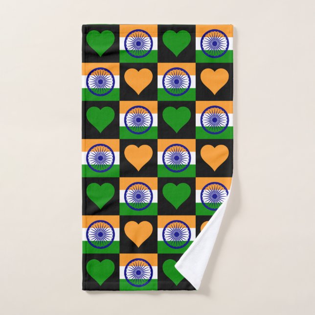 India Flag and Heart Pattern Fun Indian Pride Hand Towel (Hand Towel)