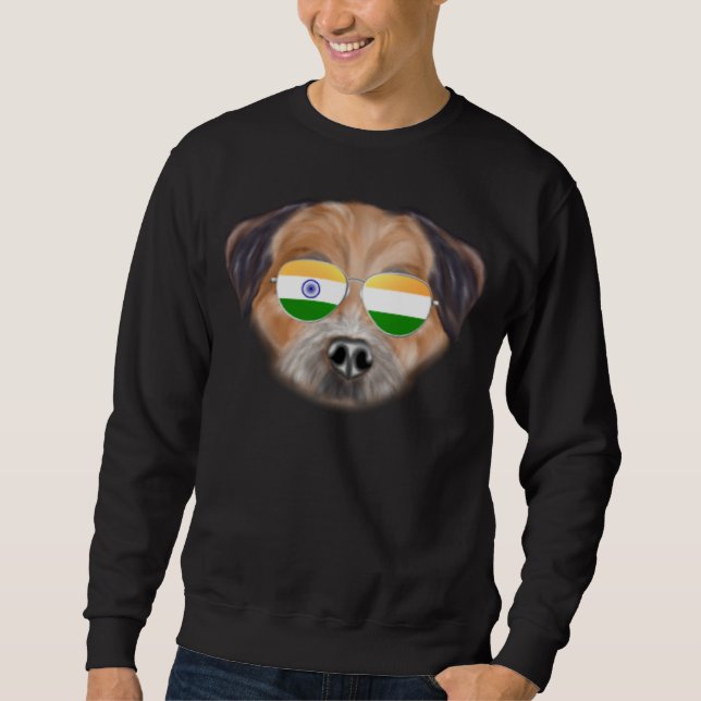 India Flag Border Terrier Dog India Pocket Sweatshirt (Front)