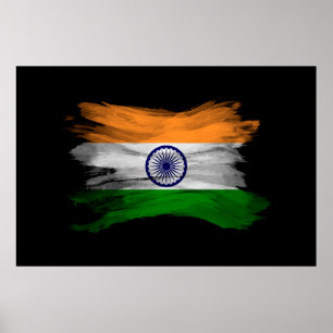 India flag brush stroke, national flag poster