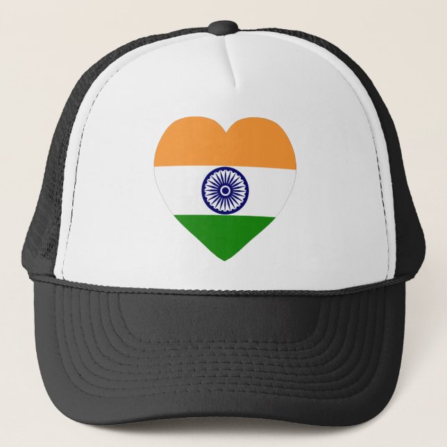 India Flag Heart Trucker Hat (Front)