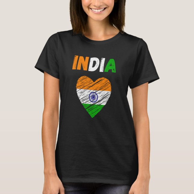 India Flag Holiday India Heart Indian Flag T-Shirt (Front)