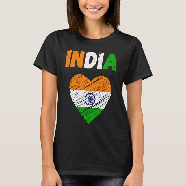 India Flag Holiday India Heart Indian Flag T-Shirt (Front)