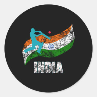 India Flag Indian Cricket Classic Round Sticker