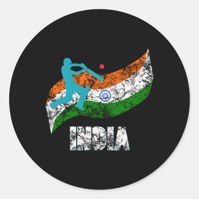 India Flag Indian Cricket Classic Round Sticker (Front)