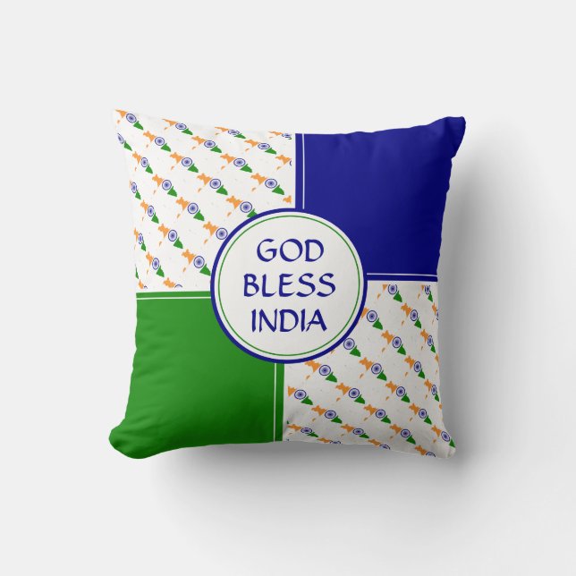 INDIA FLAG Indian Patriotic God Bless Cushion (Front)