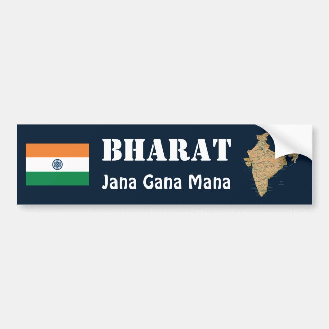 India Flag + Map Bumper Sticker (Front)