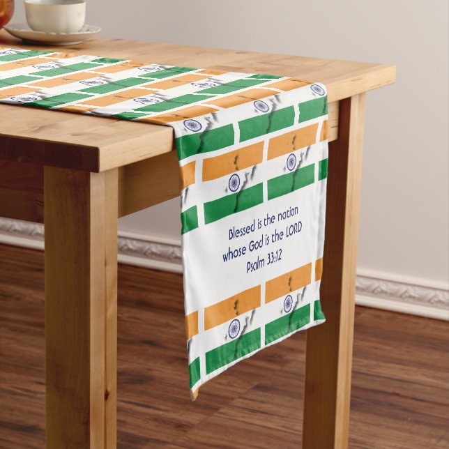 INDIA Flag Map Customised Scripture Short Table Runner (In Situ)